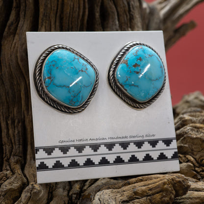 Morenci Turquoise & Sterling Silver Earrings by Tommy Jackson