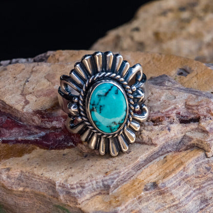Turquoise & Sterling Silver Stamped Ring Size 12.25