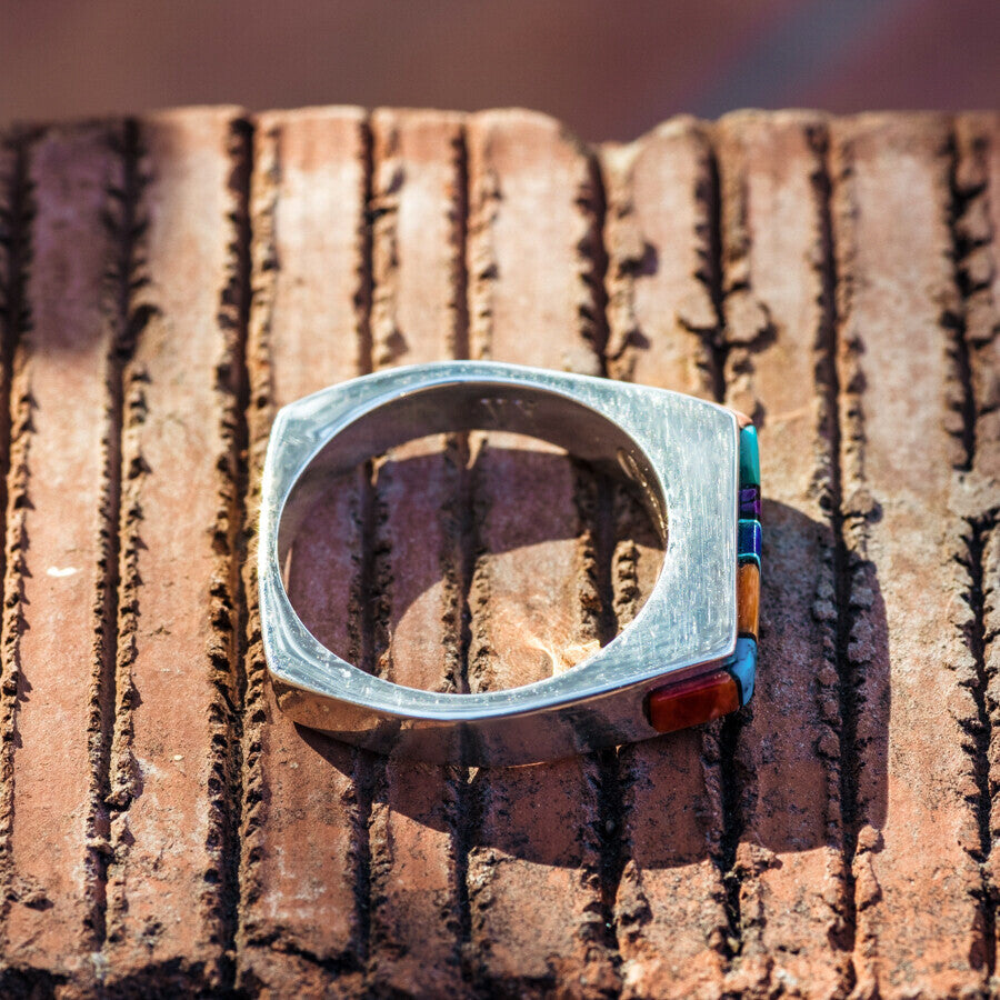 Zuni Multi-Stone Inlay Square Band Ring Size 9.25