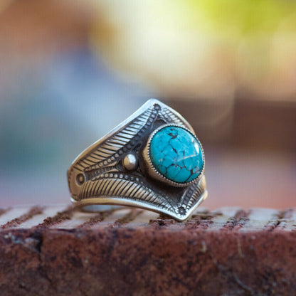 Turquoise & Silver Ring by Calvin Martinez - Size 9.25