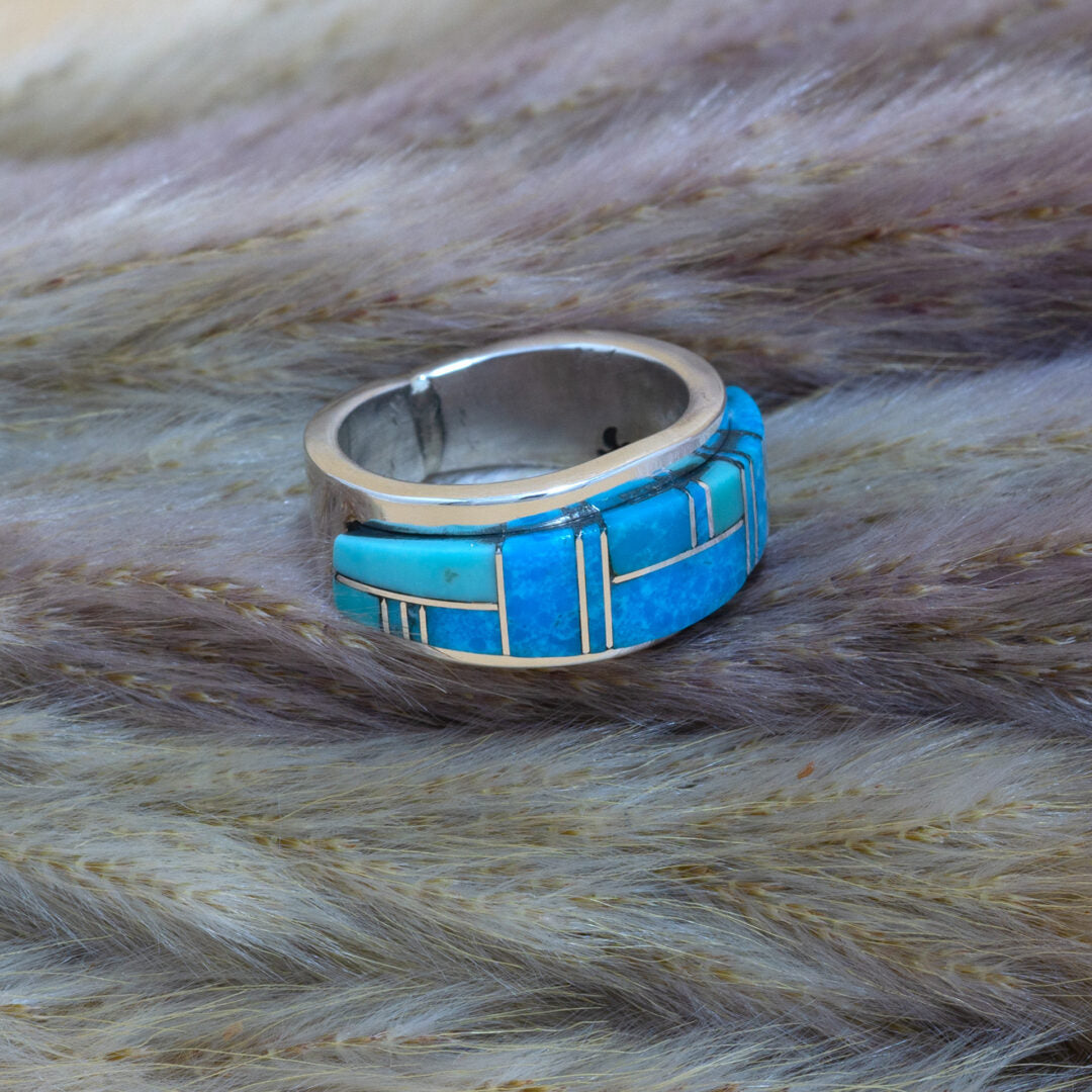 Kingman & Royston Turquoise Mosaic Tile Ring Size 8 by Tommy Jackson