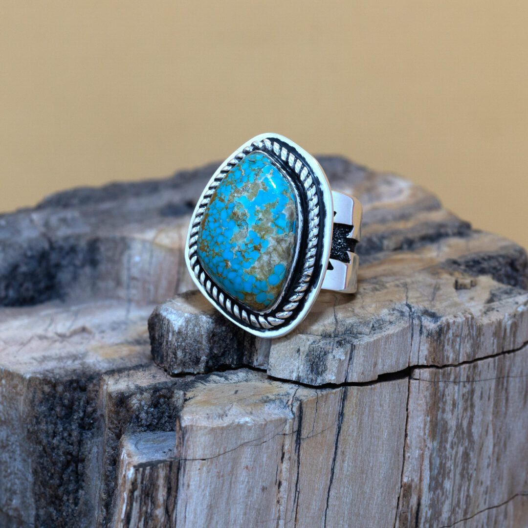 Royston Turquoise Cabachon in Sterling Silver Setting Ring by Tommy Jackson - Size 6.5