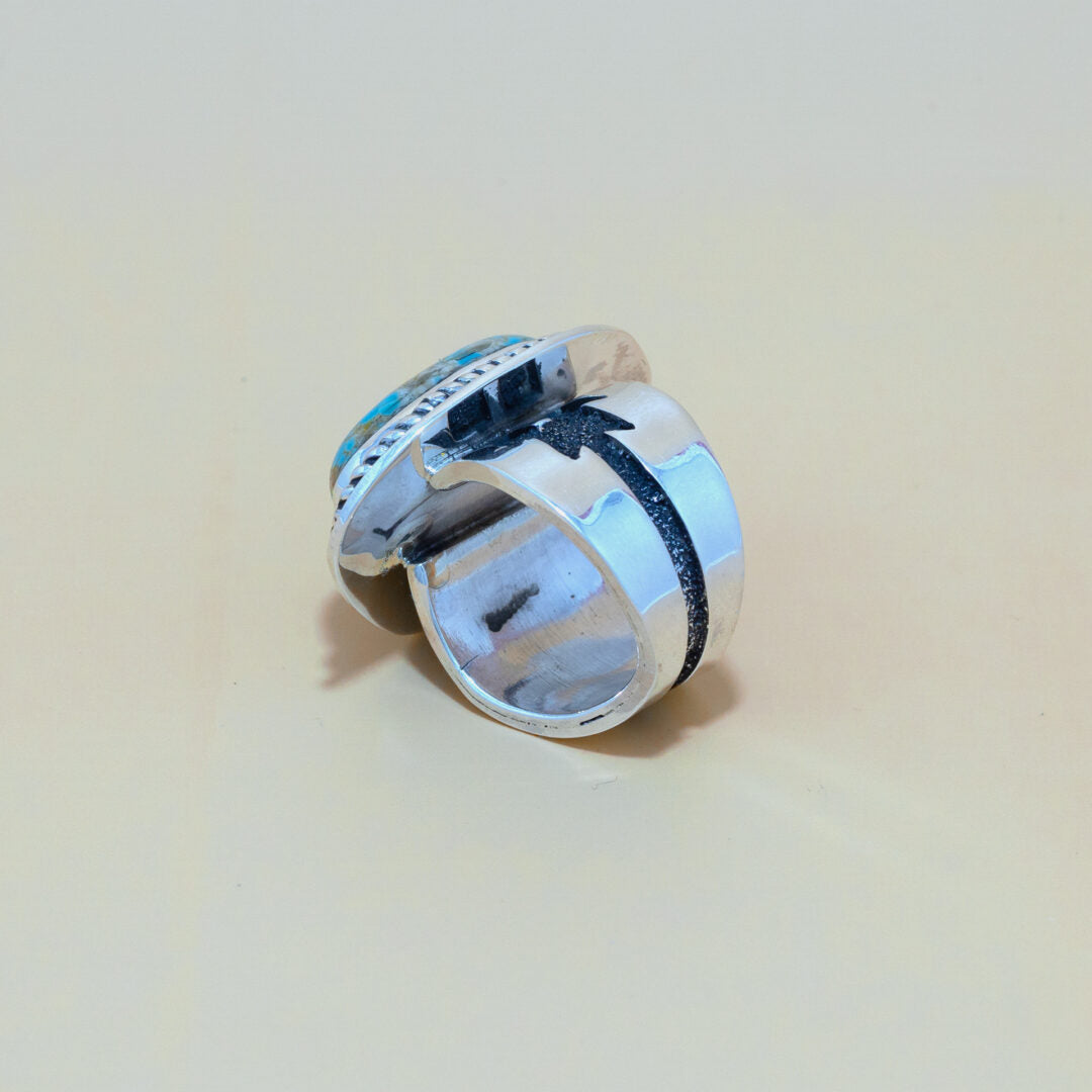 Royston Turquoise Cabochon in Sterling Silver Setting Ring by Tommy Jackson - Size 6.5