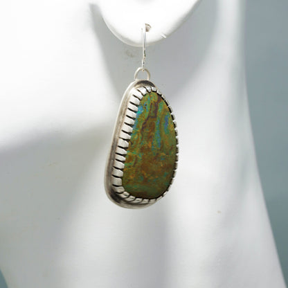 Hachita Turquoise Cabochon Earrings in Sterling Silver Setting by Tommy Jackson