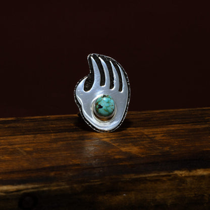 Royston Turquoise in Sterling Silver Bear Paw Ring by Marie Jackson | Size 8.25