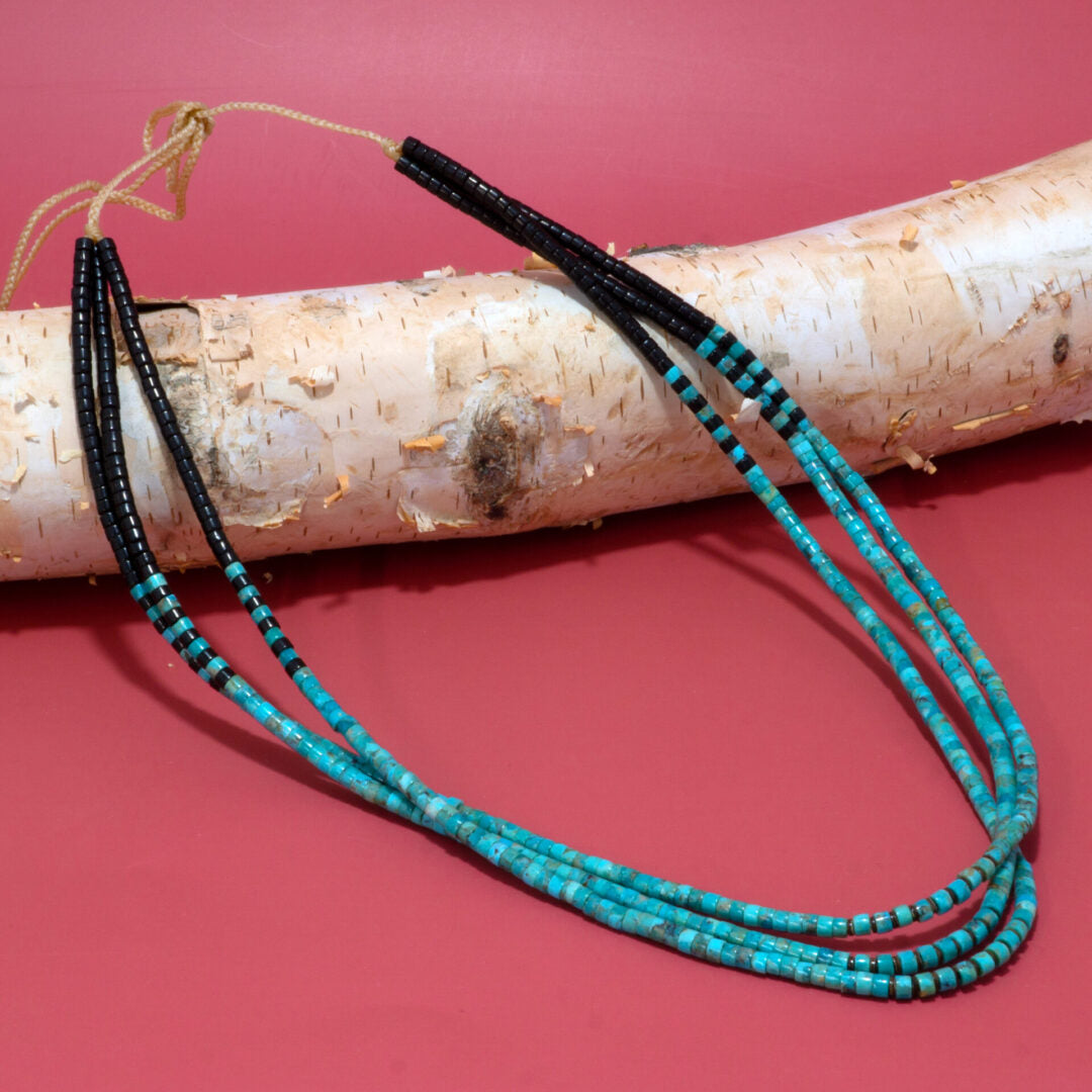 Olive Oyster, Royston Turquoise and Jet Beaded Necklace by Priscilla Nieto