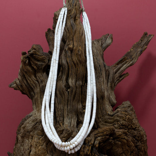 White Clam Shell Beaded Four-Strand Necklace by Harvey Abeyta and Priscilla Nieto