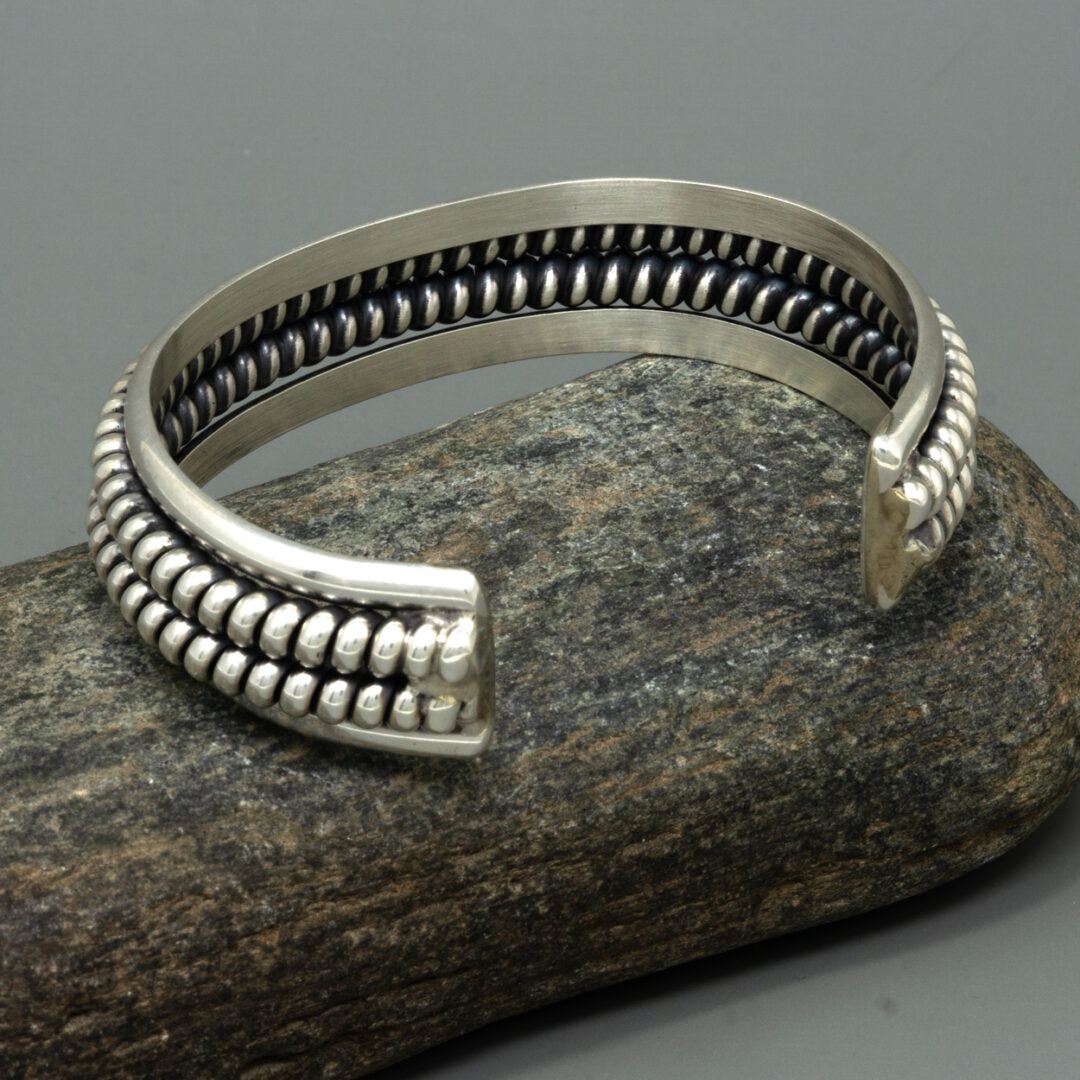 Twin Wound Coil Sterling Silver Cuff Bracelet - by Phillip Guerro