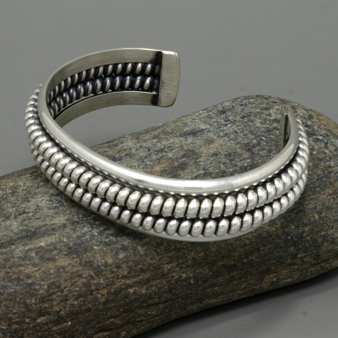 Twin Wound Coil Sterling Silver Cuff Bracelet - by Phillip Guerro