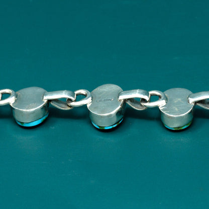Sonoran Gold Turquoise Cabachon Polished Silver Linked Bracelet