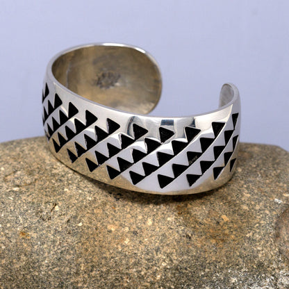 Triangle Pattern Polished Silver Cuff Bracelet by Koinva