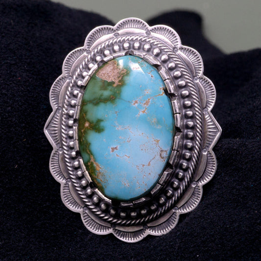 Royston Turquoise Stamped Setting Ring by Chris Billie | Size 9.5