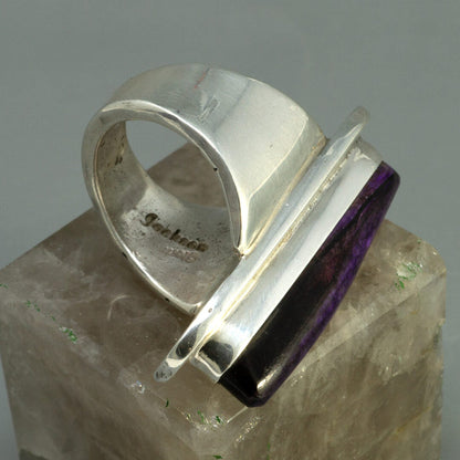 Slender Sugilite Modern Setting Silver Ring by Tommy Jackson | Size 6.75