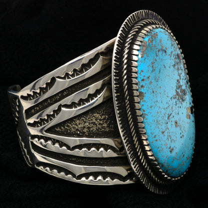 Large Morenci Turquoise Overlay Cuff Bracelet by Tommy Jackson