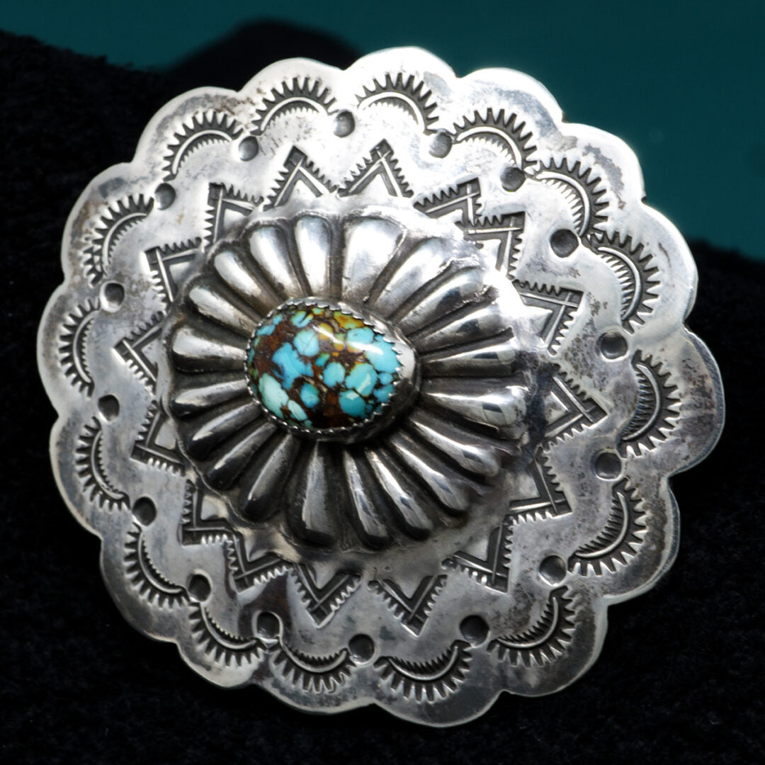 Small Royston Turquoise Stamped Silver Belt Buckle