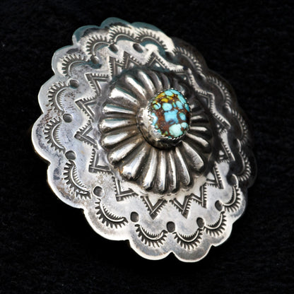 Small Royston Turquoise Stamped Silver Belt Buckle