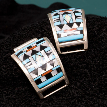 Zuni Turquoise Onyx Mother of Pearl and Coral Inlay Watch Bands