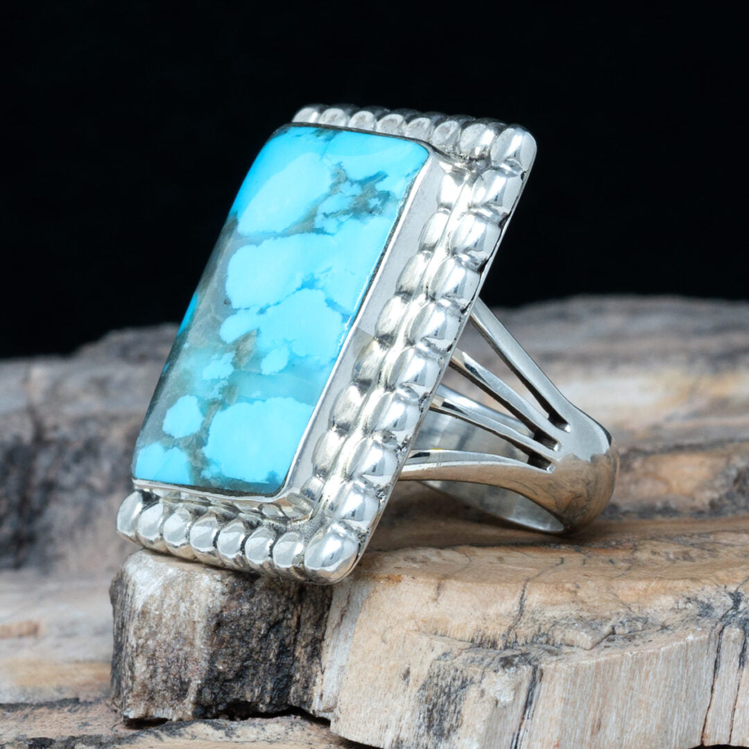 Kingman Turquoise & Sterling Silver Large Rectangle Ring Size 7.5