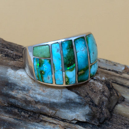 Royston Turquoise, Crushed Opal Multi-Piece Inlay Ring | Size 9