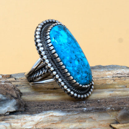 Kingman Turquoise Water Web Silver Ring by Tommy Jackson | Size 8.5