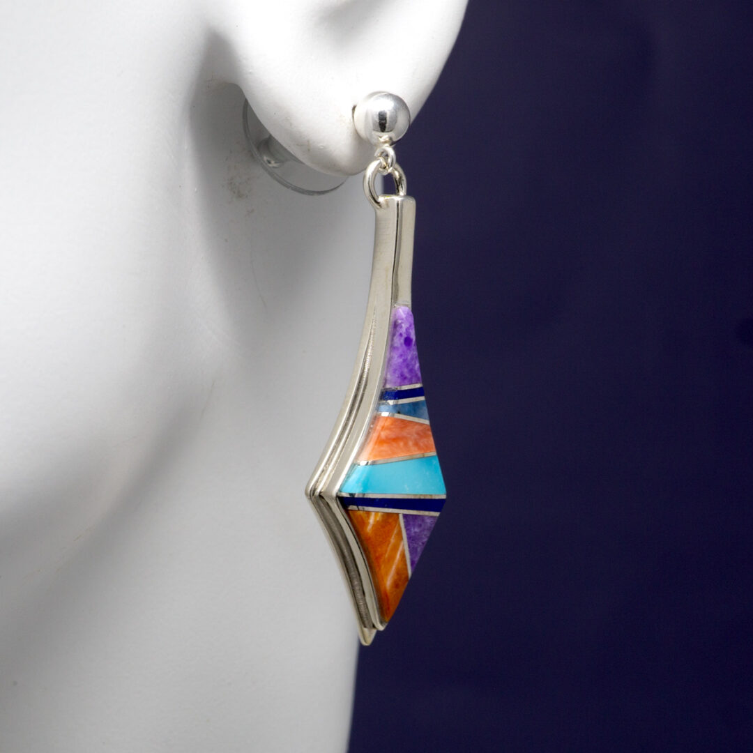 Spiny Oyster Shell and Multi-Stone Zuni Inlay Earrings | Touch of Santa Fe