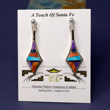 Spiny Oyster Shell and Multi-Stone Zuni Inlay Earrings | Touch of Santa Fe