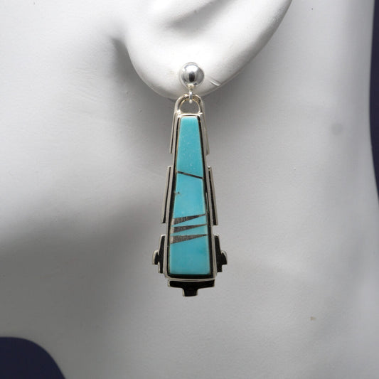 Sleeping Beauty Turquoise Zuni Inlay Earrings | Touch of Santa Fe
