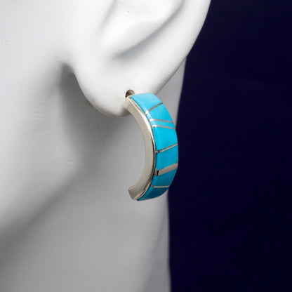 Kingman Turquoise Zuni Inlay Earrings | Touch of Santa Fe