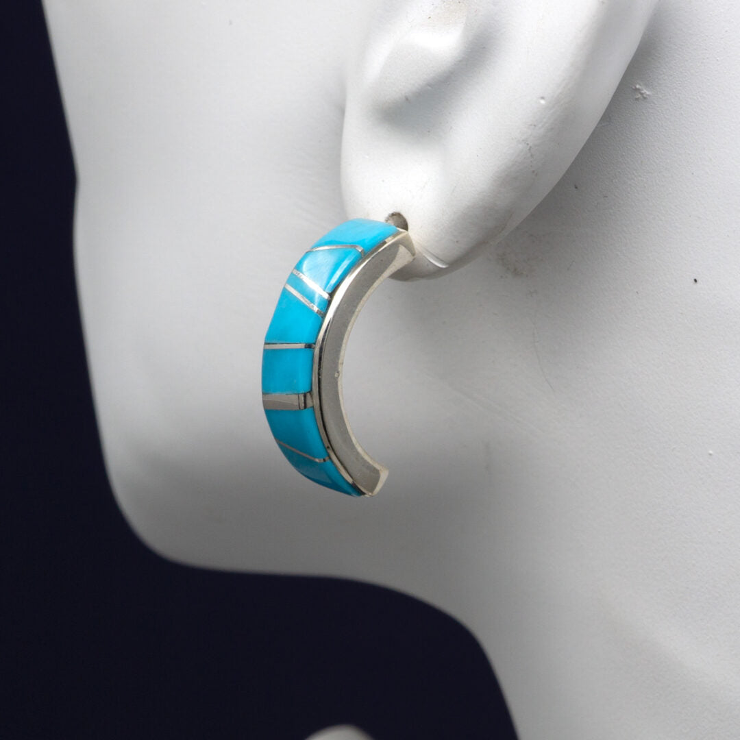 Kingman Turquoise Zuni Inlay Earrings | Touch of Santa Fe
