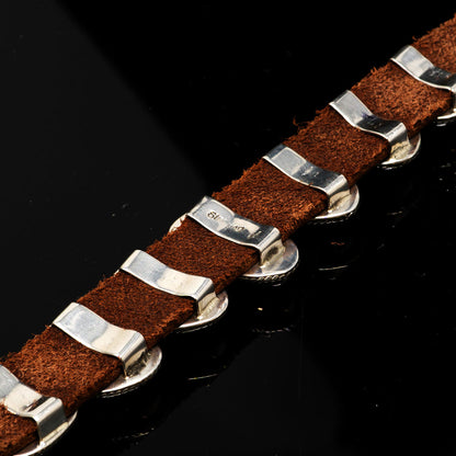 Seven Kingman Turquoise Cabochon Leather Bracelet