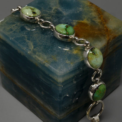 Six Royston Cabochons Sterling Silver Linked Bracelet - by Charlene Yazzie