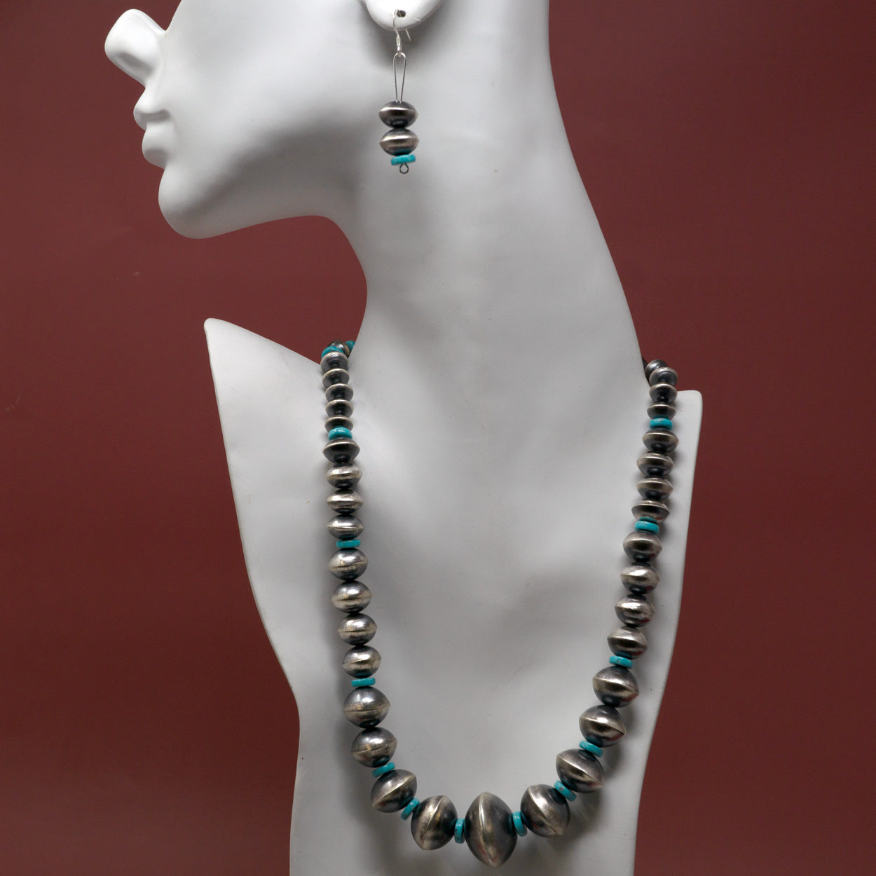 Turquoise Navajo Cedar Bead Necklace - Native American Jewelry