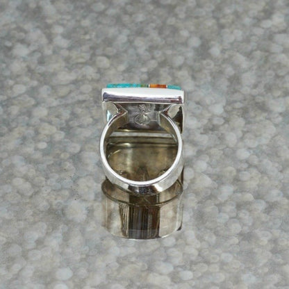 Sterling Silver & Multi-Stone Inlay Ring by Tommy Jackson Size 8.5