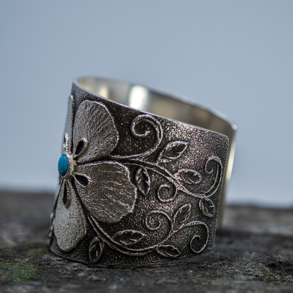 Sterling Silver Overlay Cuff Bracelet with Sleeping Beauty Turquoise by Rebecca Begay