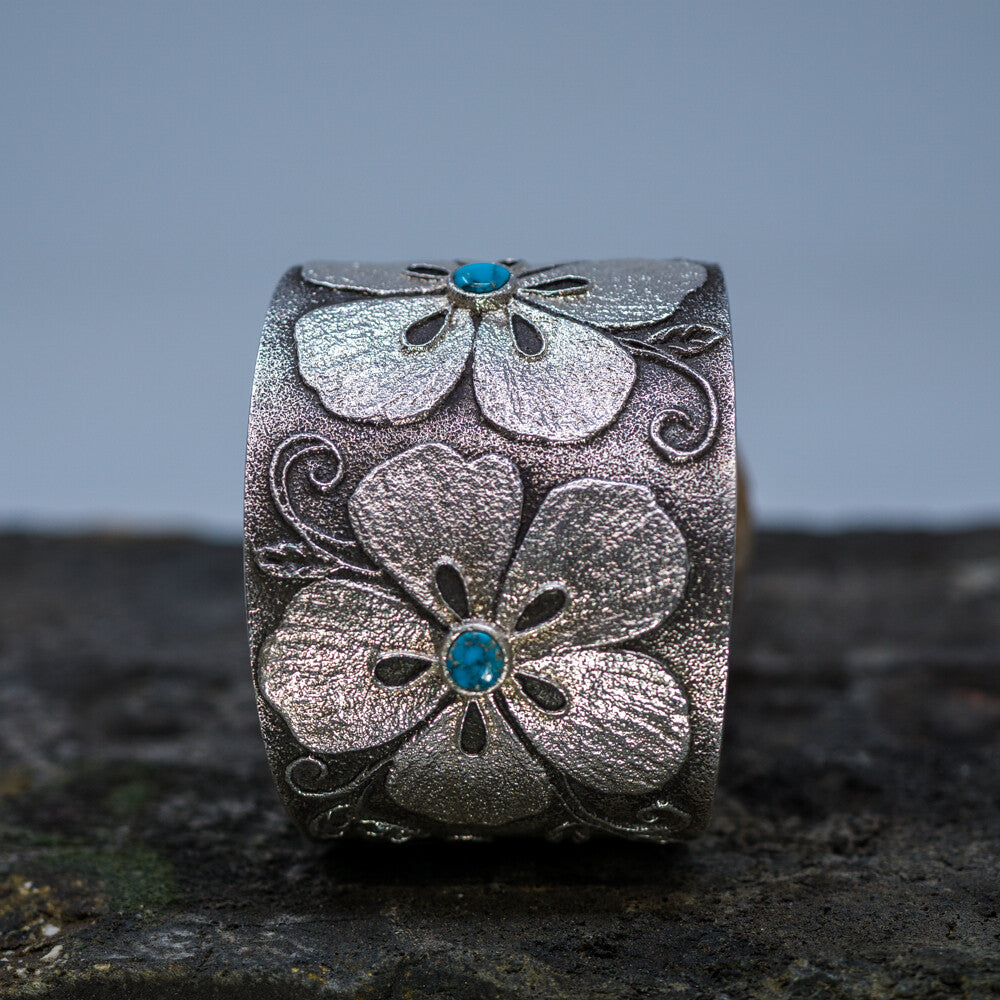 Sterling Silver Overlay Cuff Bracelet with Sleeping Beauty Turquoise by Rebecca Begay
