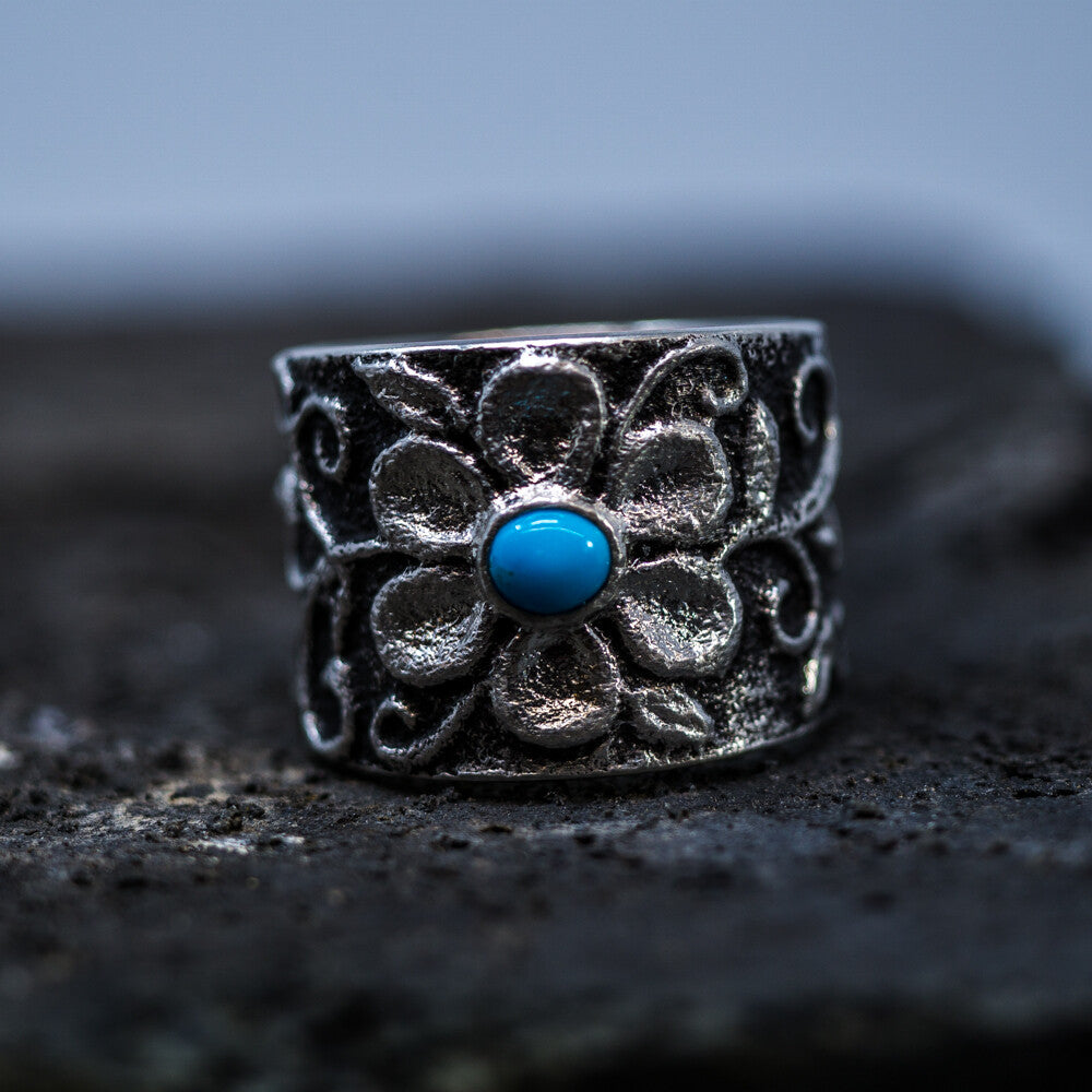 Sleeping Beauty Turquoise & Sterling Silver Overlay Ring by Rebecca Begay Ring Size 7