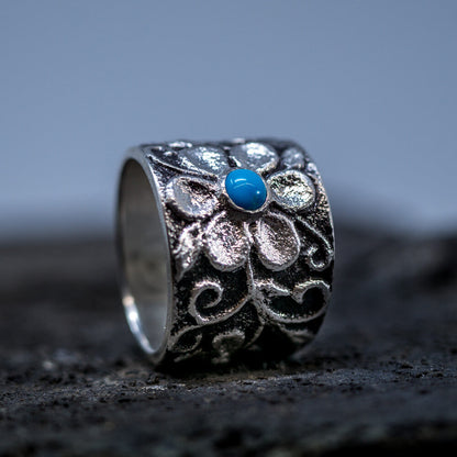 Sleeping Beauty Turquoise & Sterling Silver Overlay Ring by Rebecca Begay Ring Size 7
