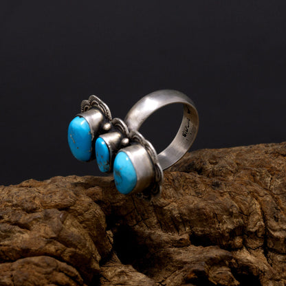 3 Cabachon Sleeping Beauty Turquoise Ring | Effie Calavaza | Size 9.5