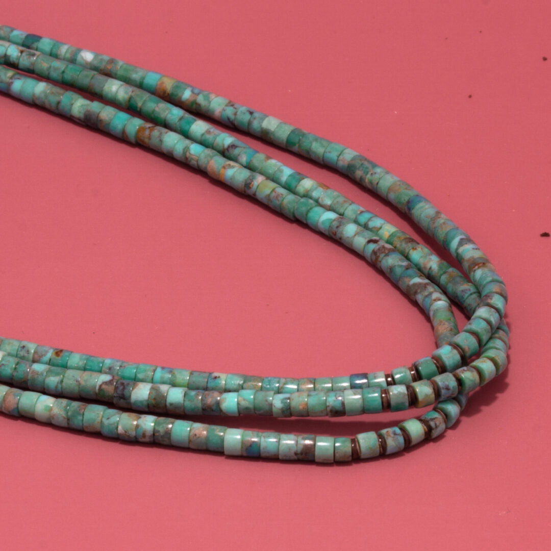 Olive Oyster, Royston Turquoise and Jet Beaded Necklace by Priscilla Nieto