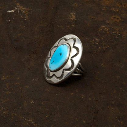 Sleeping Beauty Turquoise Stamped Ring by Tommy Jackson | Size 9