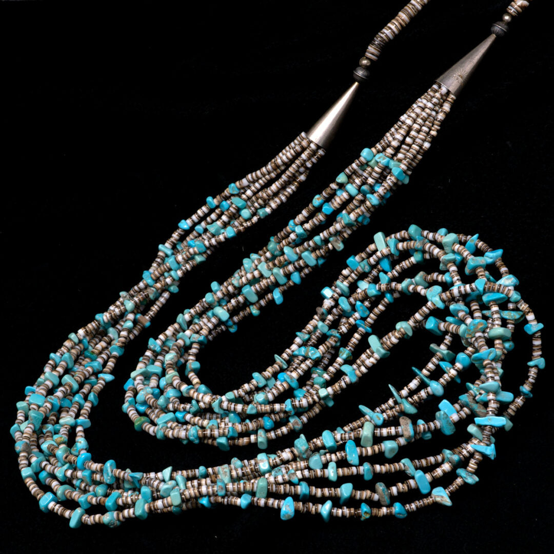 Seven-Strand Sleeping Beauty Turquoise & Shell Beaded Necklace by Roy Hosteen