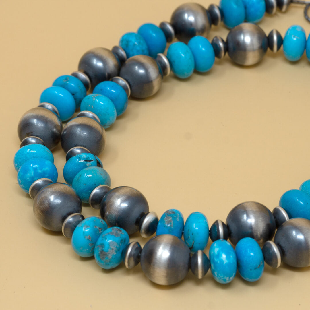 Large Navajo Pearls with Sleeping Beauty Turquoise Beaded Necklace