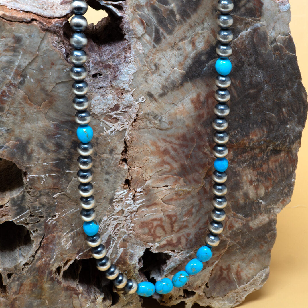 Small Navajo Pearls with Sleeping Beauty Turquoise Beaded Necklace