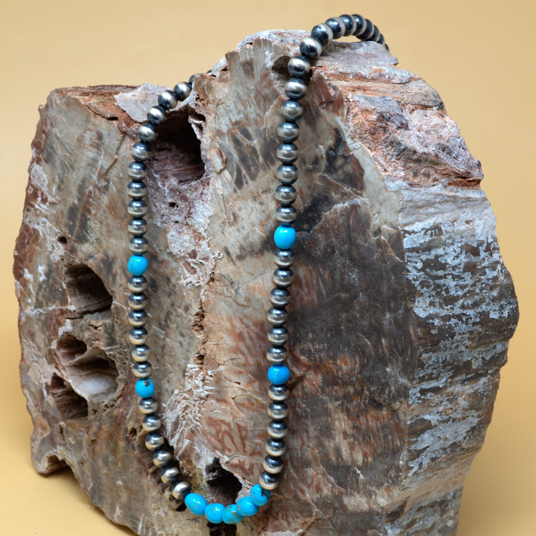 Small Navajo Pearls with Sleeping Beauty Turquoise Beaded Necklace